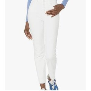 PAIGE Cindy High-Rise Straight  Raw Hem Jeans - Button Fly White Sz 23 NWT $219